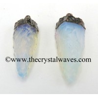 Opalite 3 Side Handknapped Tooth Black Rhodium Electroplated Pendant